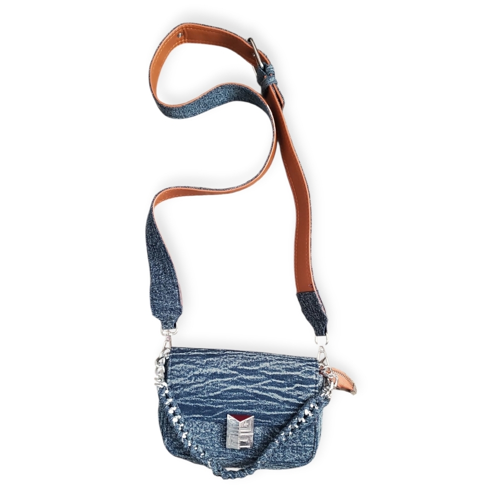 Elegant Denim and Tan Crossbody Bag